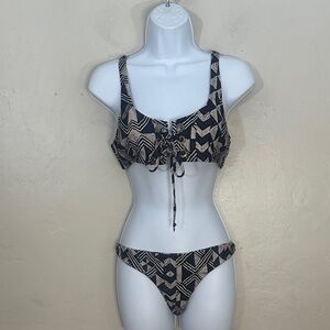 Designer Patterned Black and Cream Bikini Set